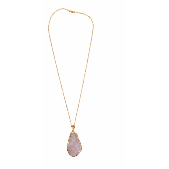 Bri Bee Jewelry - Raw Rose Quartz Gold Pendant Necklace 16–18” Adjustable |Crystal Healing Jewelry